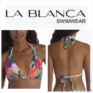 La Blanca Pink Green Floral Halter Bikini Top